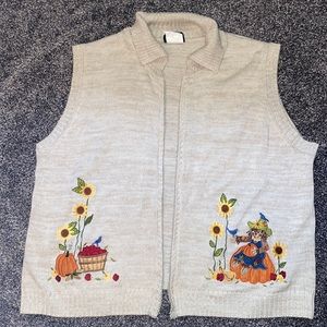 Cream fall vest, fall embroidery, knit